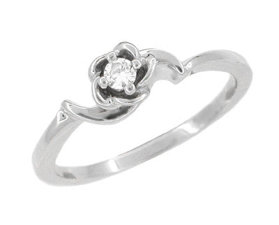 1950's Retro Moderne Rose Diamond Promise Ring in White Gold - 14K or 10K