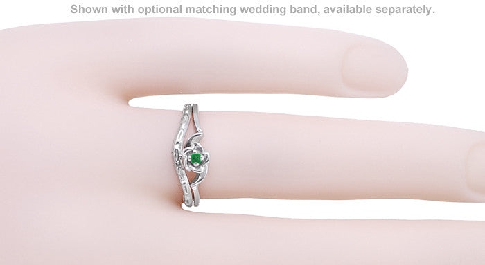 Mid Century Retro Moderne Rose Emerald Promise Ring in White Gold - 10K or 14K - Item: R377E10 - Image: 3