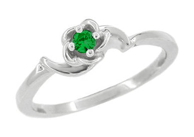 1950's Vintage Retro Rose Setting Emerald Promise Ring in White Gold - 10K or 14K - R377E