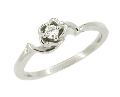 Retro Moderne Rose White Sapphire Promise Ring in White Gold
