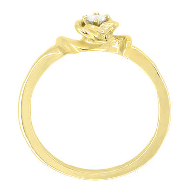 Retro Moderne Yellow Gold Blooming Rose Diamond Promise Ring - 10K or 14K - alternate view