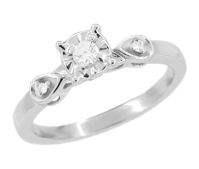 Retro Moderne Circle Illusion Petite Diamond Engagement Ring in 14K White Gold
