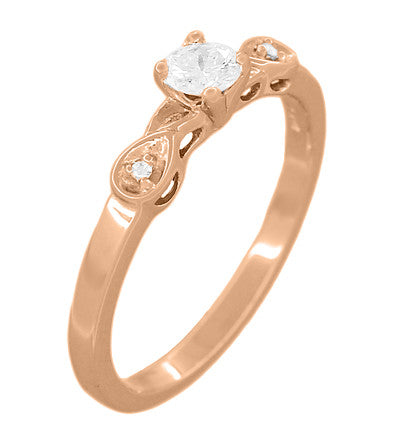 Retro Moderne 1/4 Carat Diamond Engagement Ring in 14 Karat Rose Gold | 1940's Vintage Style - Item: R380R25 - Image: 2
