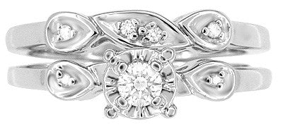 1950's Retro Moderne White Sapphire Bridal Ring Set in 14 Karat White Gold - Item: R380SWS - Image: 4