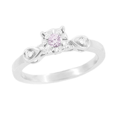 Retro Moderne Natural Pink Diamond Engagement Ring in 14 Karat White Gold