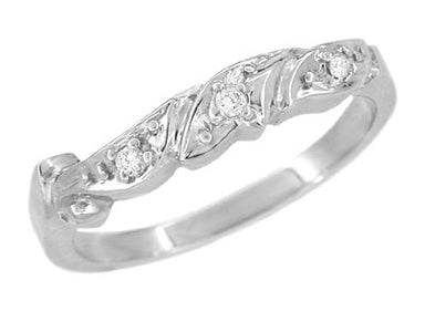 1950's Retro Moderne Scroll Wave Diamond Wedding Ring in 14 Karat White Gold