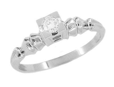 Art Deco Square Top Solitaire Vintage Diamond Engagement Ring in 14 Karat White Gold