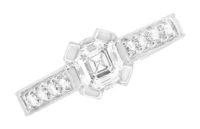 Art Deco 1/2 Carat Asscher Cut Diamond Engagement Ring in 18 Karat White Gold - Item: R396AS - Image: 4