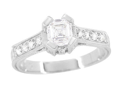 Art Deco 1/2 Carat Asscher Cut Diamond Engagement Ring in 18 Karat White Gold - Item: R396AS - Image: 3