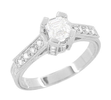 Art Deco 1/2 Carat Asscher Cut Diamond Engagement Ring in 18 Karat White Gold - alternate view