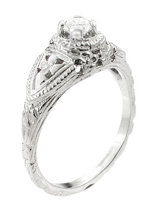 14 Karat White Gold Art Deco Diamond Filigree Engagement Ring - Item: R404 - Image: 2