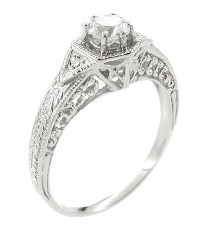 Art Deco 1/3 Carat Diamond Filigree Ring Setting in 14 Karat White Gold