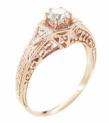 Art Deco 1/3 Carat Diamond Filigree Ring Setting in 14 Karat Rose ( Pink ) Gold - alternate view