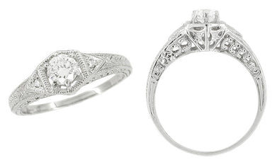 Art Deco Filigree Antique Platinum Engagement Semimount Ring Design for a 1/3 Carat Diamond - alternate view