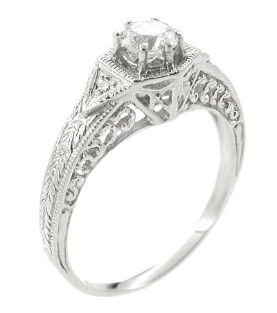 Art Deco Filigree Antique Platinum Engagement Semimount Ring Design for a 1/3 Carat Diamond