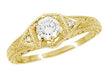 Art Deco Filigree Wheat and Scrolls Diamond Engraved Engagement Ring in 18 Karat Yellow Gold | 1920's Design