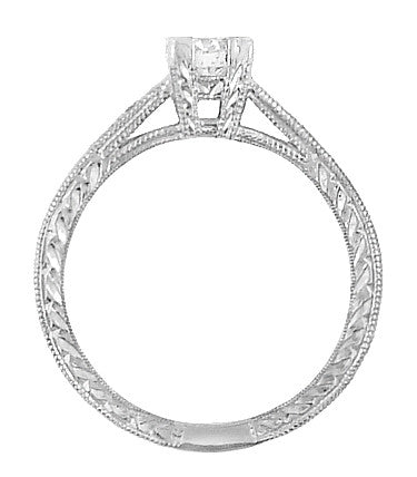 Art Deco Engraved Diamond Engagement Ring in Platinum - Item: R408D - Image: 2