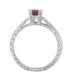 1920's Art Deco Ruby and Diamonds Engraved "Fishtail" Engagement Ring in 18 Karat White Gold