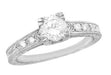 Vintage Engraved Art Deco Diamond Engagement Ring in 18 Karat White Gold