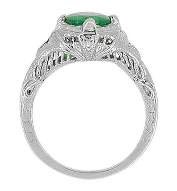 Art Deco Engraved Filigree Emerald Engagement Ring in 14 Karat White Gold - Item: R410W - Image: 3