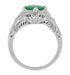 Art Deco Engraved Filigree Emerald Engagement Ring in 14 Karat White Gold