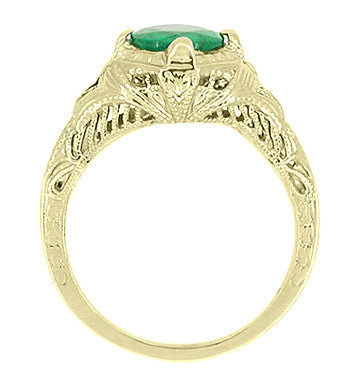 Art Deco Emerald Engraved Filigree Engagement Ring in 14 Karat Yellow Gold - Item: R410Y - Image: 3