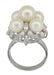 Retro Moderne Flowers and Leaves Vintage Pearl Cluster Ring in 14 Karat White Gold