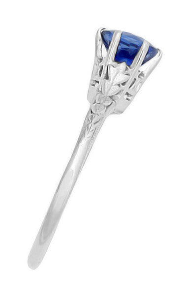 Edwardian High Set Solitaire Blue Sapphire Engagement Ring in Platinum - Item: R417P - Image: 3