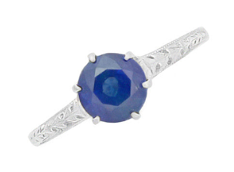 Edwardian High Set Solitaire Blue Sapphire Engagement Ring in Platinum - Item: R417P - Image: 4