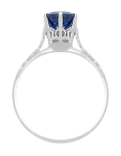 Edwardian High Set Solitaire Blue Sapphire Engagement Ring in Platinum - Item: R417P - Image: 5