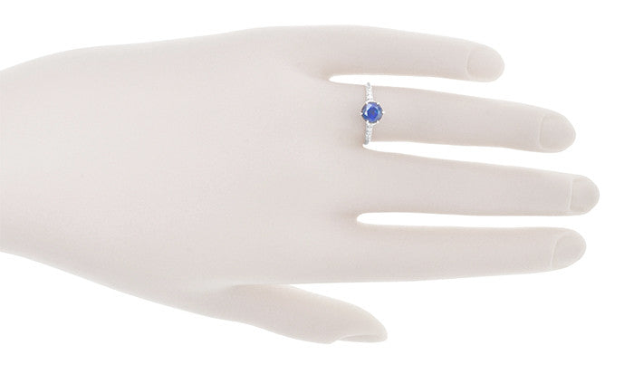 Edwardian High Set Solitaire Blue Sapphire Engagement Ring in Platinum - Item: R417P - Image: 6