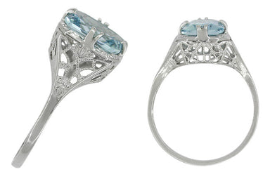 Art Deco Filigree Rectangular 1.30 Carat Aquamarine Engagement Ring in 14 Karat White Gold - alternate view