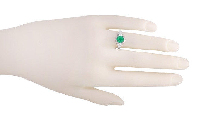 Regal Emerald Crown Engagement Ring in 14 Karat White Gold - Item: R419W - Image: 3
