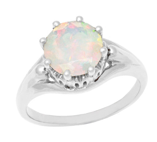 Vintage Opal Engagement Ring in White Gold - Crown Setting - R419WO