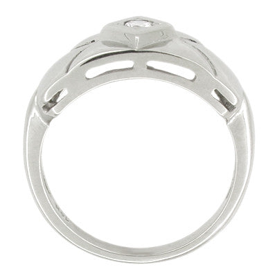 Wide Carved Vintage Retro Moderne Diamond Ring in 14K White Gold - Item: R424 - Image: 2