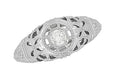 Art Deco Open Flowers Filigree Diamond Engagement Ring in 14 Karat White Gold | Low Profile Dome