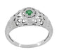 1920's Style Art Deco Low Dome Filigree Emerald Ring in Platinum