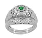 1920's Style Art Deco Low Dome Filigree Emerald Ring in Platinum