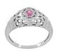 Art Deco Low Dome Platinum Filigree Pink Sapphire Ring