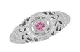 Art Deco Low Dome Platinum Filigree Pink Sapphire Ring