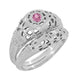 Art Deco Low Dome Platinum Filigree Pink Sapphire Ring