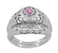 Art Deco Low Dome Platinum Filigree Pink Sapphire Ring