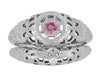 Art Deco Low Dome Platinum Filigree Pink Sapphire Ring