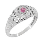 Art Deco Low Dome Platinum Filigree Pink Sapphire Ring