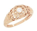 Art Deco Low Dome Diamond Filigree Engagement Ring in 14 Karat Rose Gold