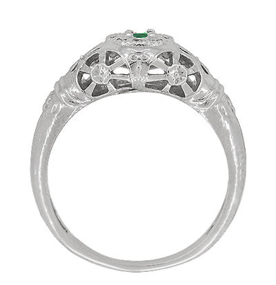 Art Deco Filigree Dome Emerald Ring in 14 Karat White Gold - Item: R428WE - Image: 5