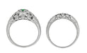 Art Deco Filigree Dome Emerald Ring in 14 Karat White Gold