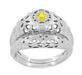Art Deco Floral Filigree Low Dome Yellow Sapphire Ring in 14 Karat White Gold