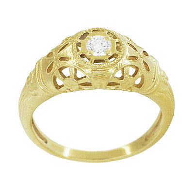 Filigree Dome Open Flowers Diamond Engagement Ring in 14K Yellow Gold - Item: R428Y-LC - Image: 3