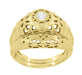 Filigree Dome Open Flowers Diamond Engagement Ring in 14K Yellow Gold